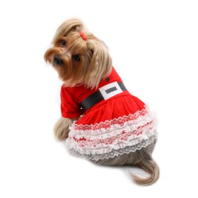 Lace Ruffles Puffy Sleeves Christmas Dress - XS