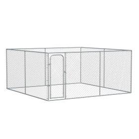 PawHut Outdoor Dog Kennel Galvanized Chain Link Fence Heavy Duty Pet Run House Chicken Coop with Secure Lock Mesh Sidewalls for Backyard, Silver