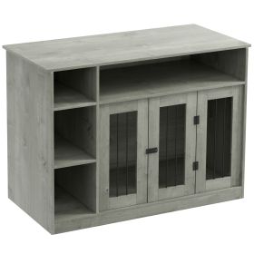 PawHut Elegant Dog Crate Furniture with Storage Gray Lockable Door Pet Cage for Medium Large Dogs 47 x 23.5 x 35