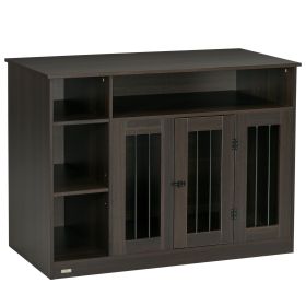 PawHut Luxury Dog Crate Furniture with Storage Brown Lockable Door Pet Cage for Medium Large Dogs 47 x 23.5 x 35