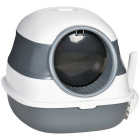 PawHut Dome Covered Cat Litter Box, Sleek Design with Lid, White and Gray