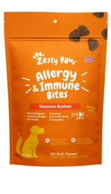 Zesty Paws Allergy & Immune Bites for Dogs, Allergy Relief and Supports Immune Function, Lamb Flavor, 60 Count Soft Chews