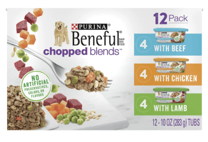 Purina Beneful Chopped Blends Wet Dog Food Real Soft Beef, Chicken & Lamb, 10 oz Tubs (12 Pack)