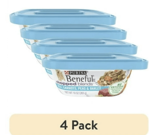 (4 pack) Purina Beneful Chopped Blends Wet Dog Food High Protein Real Soft Beef & Barley, 10 oz Tubs (8 Pack)
