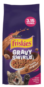 Purina Friskies Dry Cat Food Gravy Swirl'd With Flavors of Chicken, Salmon and Gravy