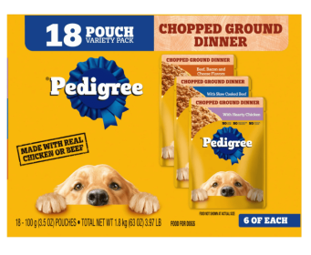 Pedigree Chopped Ground Dinner Adult Wet Dog Food Cheese Variety Pack, 3.5 Oz. Pouches (18 Pack)