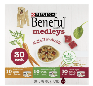 Purina Beneful Medleys Wet Dog Food High Protein Real Soft Beef, Chicken & Lamb, 3 oz Cans (30 Pack)