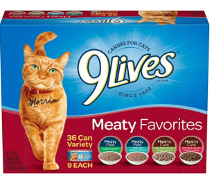 9Lives Meaty Favorites Variety Pack Wet Cat Food, 5.5 oz. Cans, 36 Count