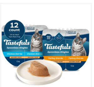 Blue Buffalo Tastefuls Spoonless Wet Cat Food Paté, 2.6-oz. Twin Packs, Chicken & Turkey (12 Ct.)