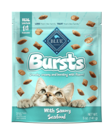 Blue Buffalo Bursts Crunchy & Creamy Cat Dry Treats, Great for Training, Seafood, 5-oz. Bag