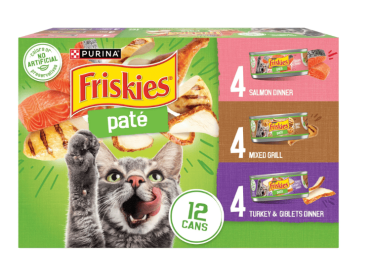 Purina Friskies Pate Salmon, Turkey, and Mixed Grilled, Wet Cat Food, 5.5 oz Can, 12 Pack
