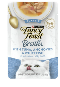 Purina Fancy Feast Lickable Wet Cat Food Broth Topper Classic With Tuna, Anchovies and Whitefish