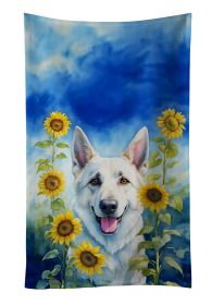 White German Shepherd in Sunflowers Kitchen Towel Dish Cloths Guest Hand Towel Decorative Bathroom Towel for Face,Tea, Dishcloth, Kitchen and Bath