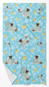 Brown Pug in Bathtub Bath Towel Large Oversized Plush Fitness Body Towel, Ultra Soft Absorbent Quick Drying, 42"L x 24"W