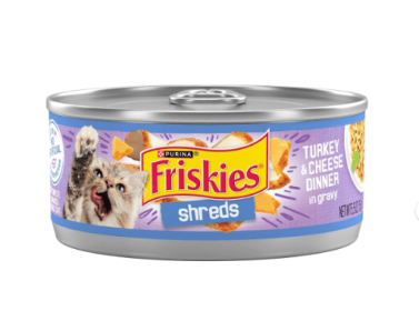 (24 pack) Purina Friskies Shreds Turkey and Cheese Dinner in Gravy, Wet Cat Food, 5.5 oz Can