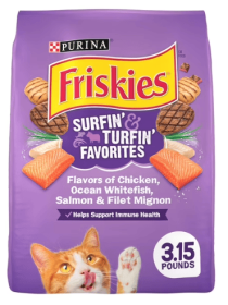 Purina Friskies Surfin' & Turfin',Indoor Dry Cat Food, Chicken,Whitefish, & Salmon, 3.15 lb Bag