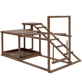 Wooden Chicken Activity Play Set With Perch, Swing, Ladder, Platforms, Feeder Storage, Coffee (Color: Coffee)